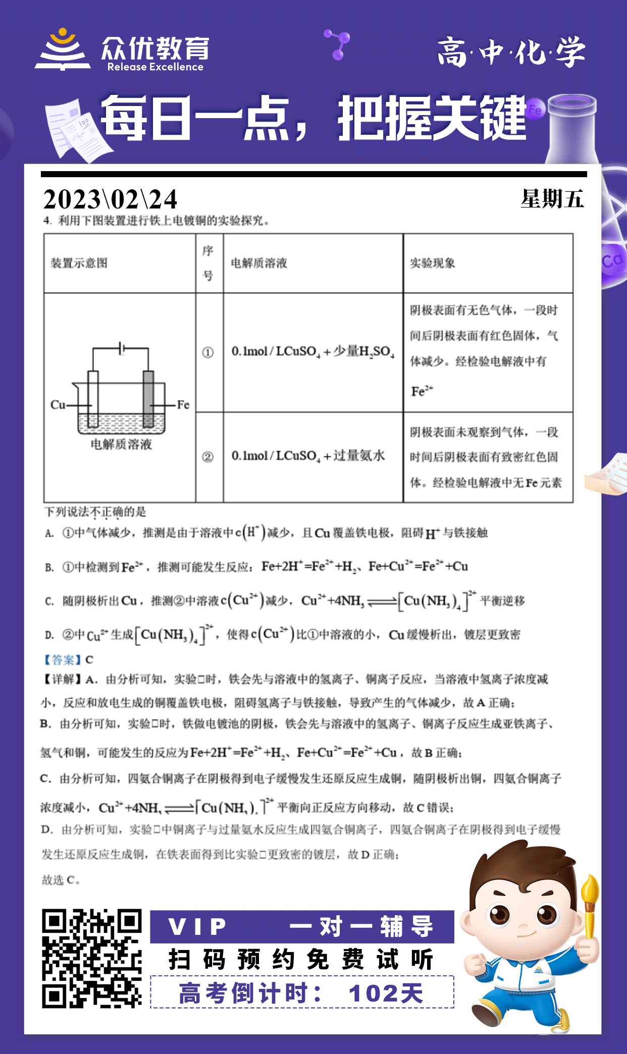 【高中化学】2022·北京卷：利用相关装置进行铁上电镀铜的实验探究(图1)