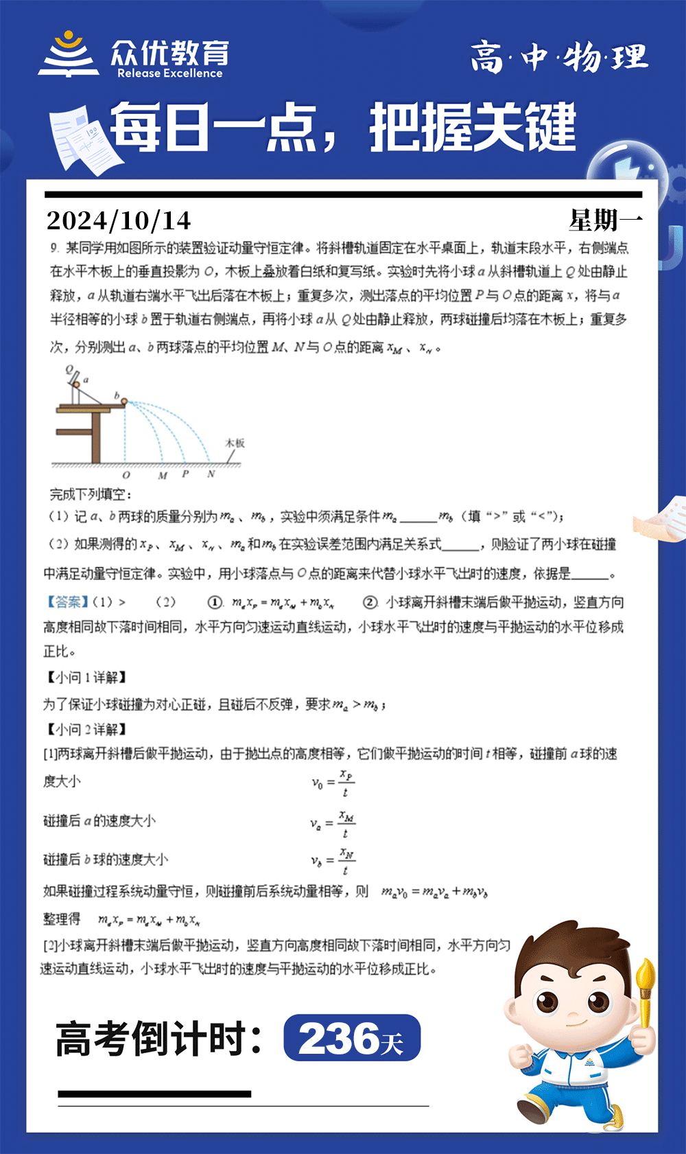 【高中物理 · 每日一练】：验证动量守恒定律(图1)