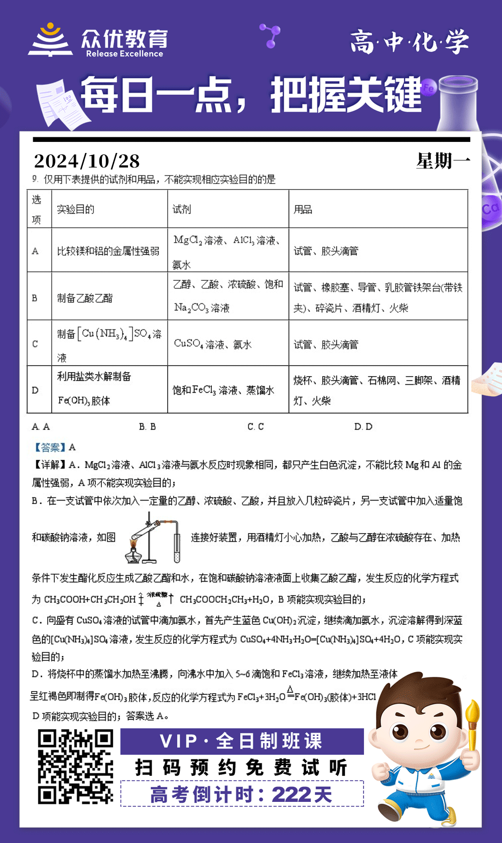 【高中化学 · 每日一练】：考查金属性强弱比较+乙酸乙酯的制备+物质的制备+胶体的制备(图1)