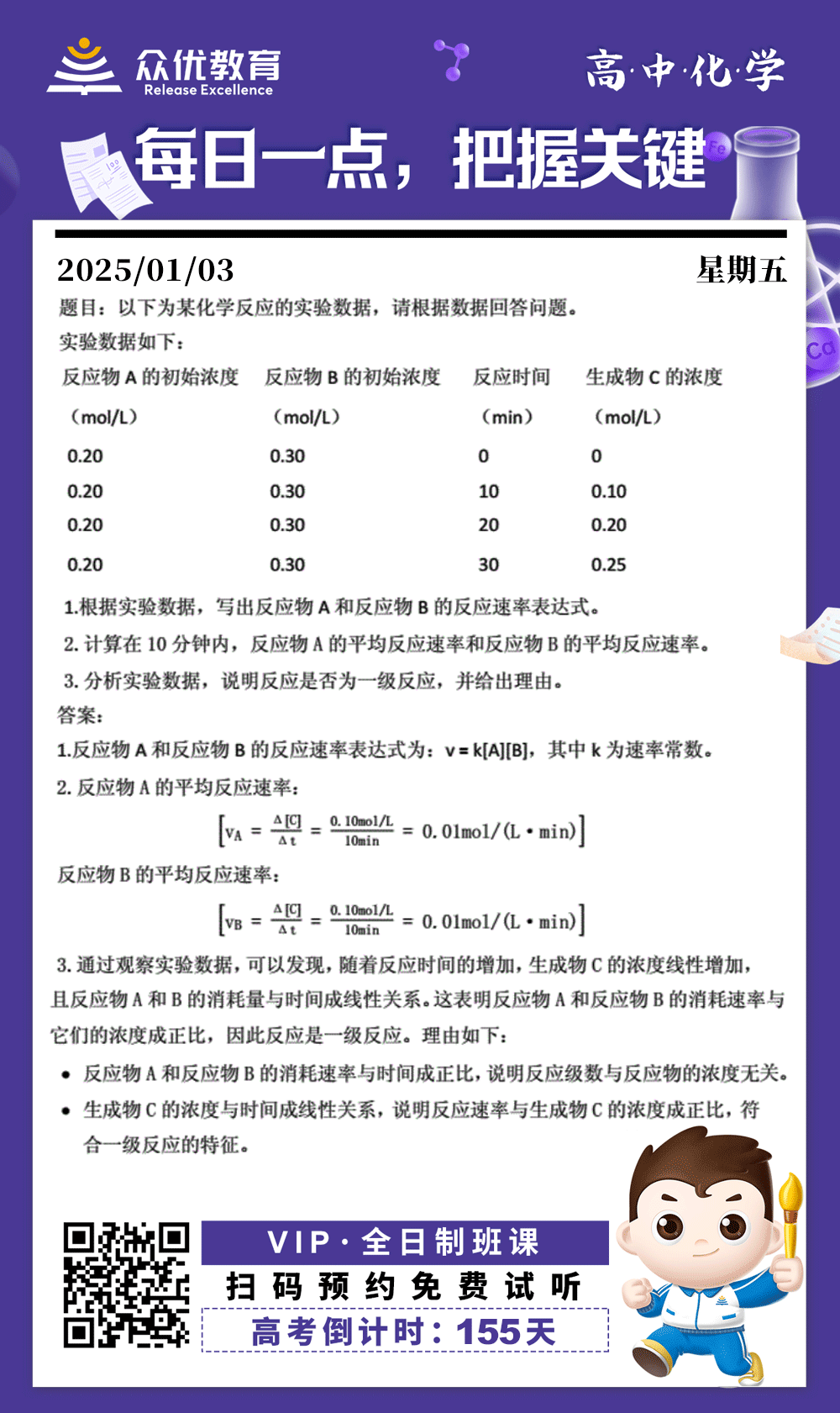 【高中化学 · 每日一练】：考查反应速率表达式+平均反应速率的计算+一级反应的判断(图1)