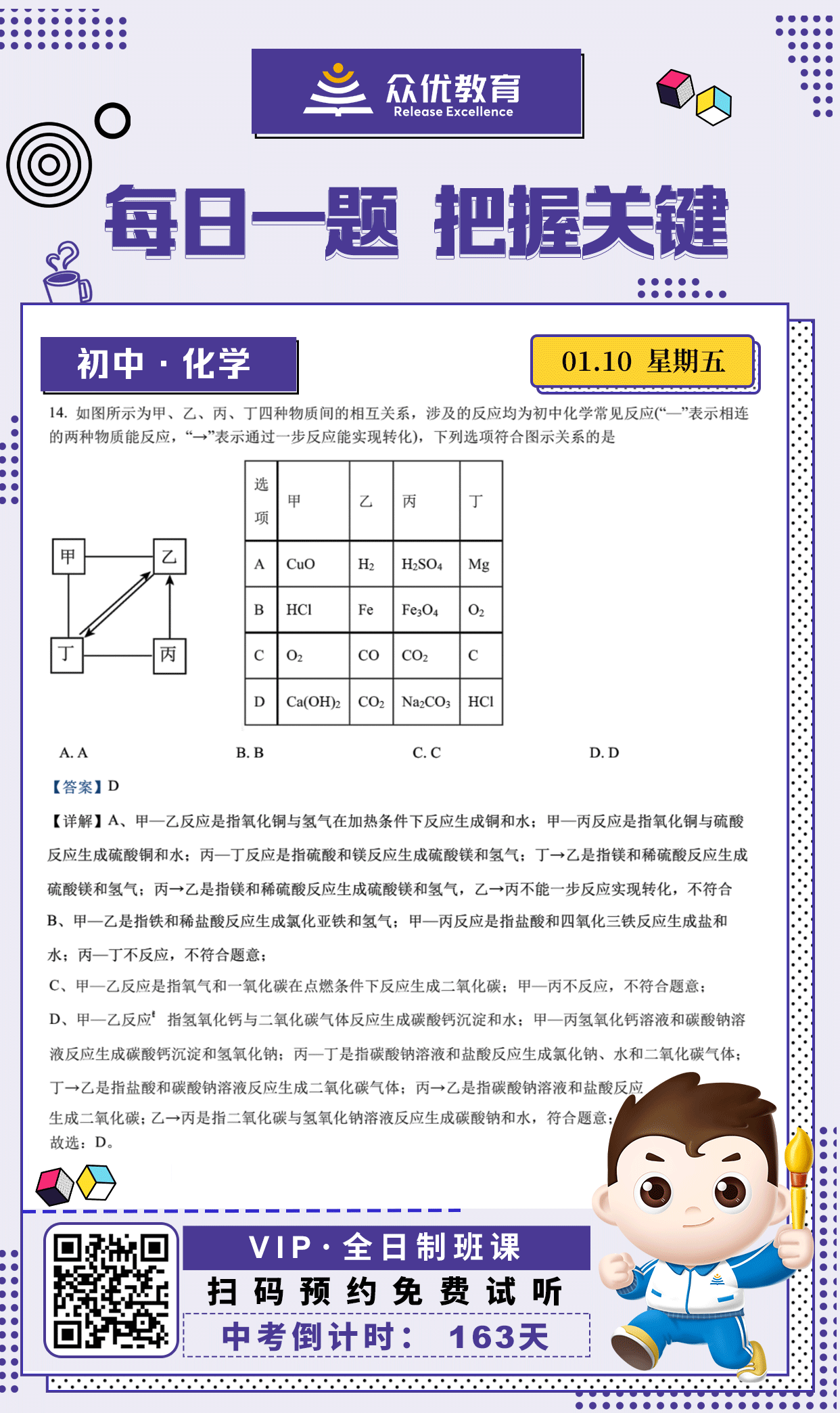 【初中化学 · 每日一练】：考查物质间的反应关系和转化关系(图1)