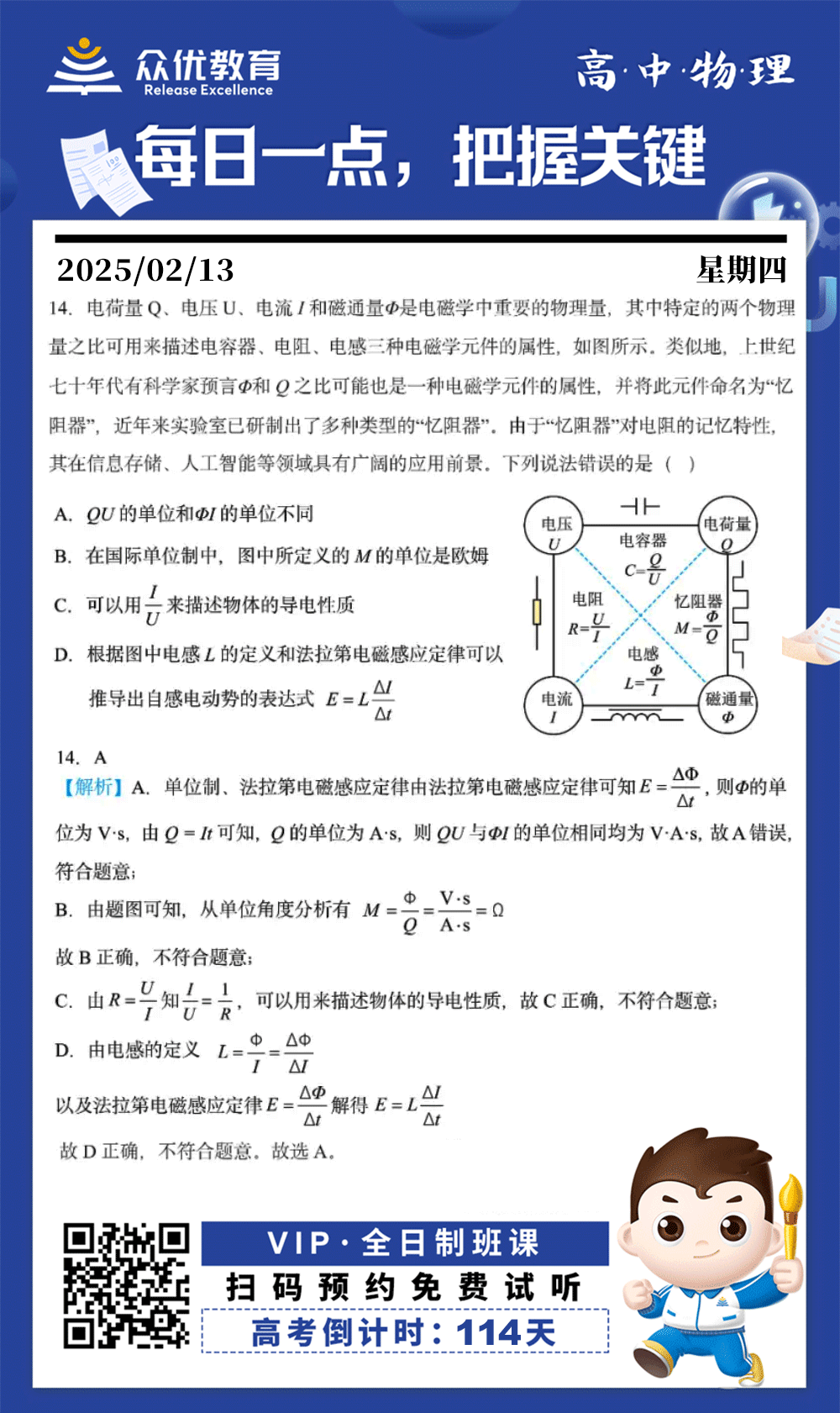 【高中物理 · 每日一练】：考查物理量的单位+电学元件的属性定义+导体导电性质的描述+自感电动势的推导(图1)