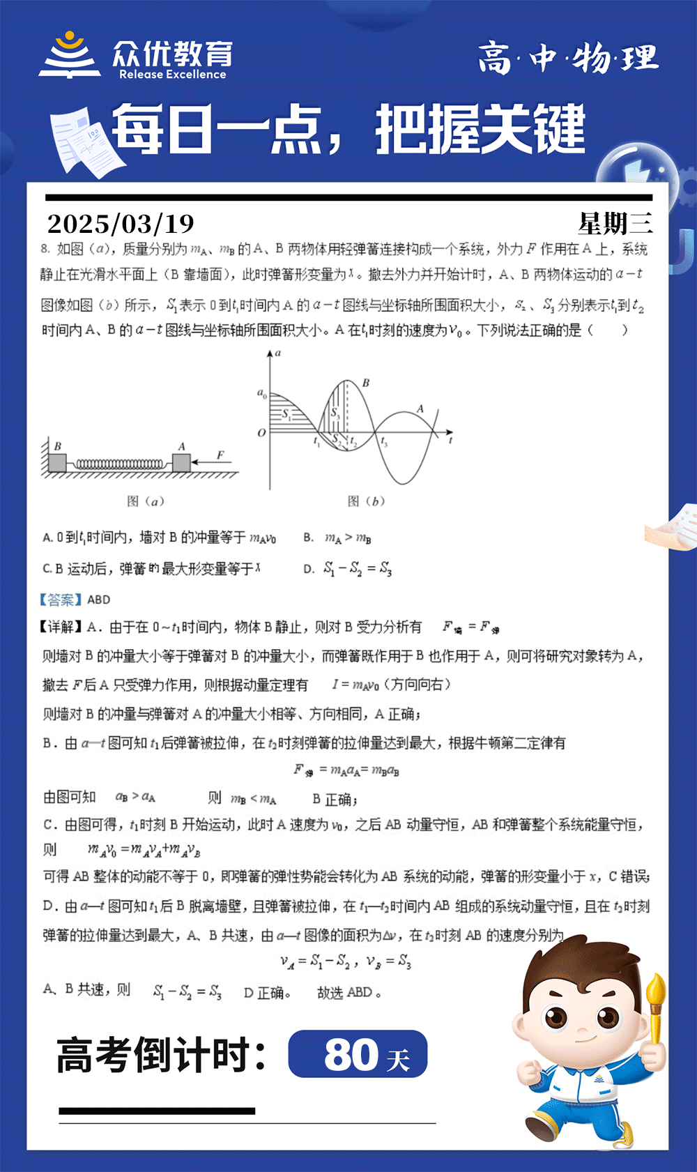 【高中物理 · 每日一练】：考查动力学+冲量与动量定理​+动量守恒+弹簧的形变与能量转换​(图1)